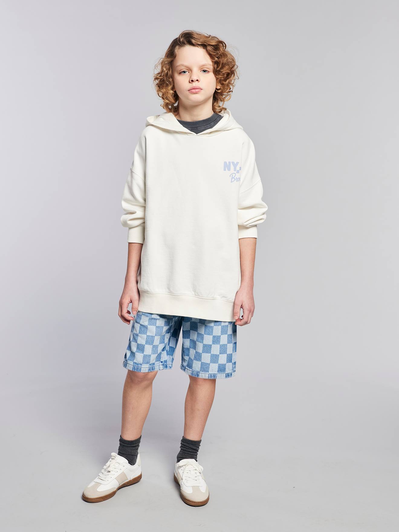 Loose-Fit Gingham Bermuda Shorts, JONEN bleached denim